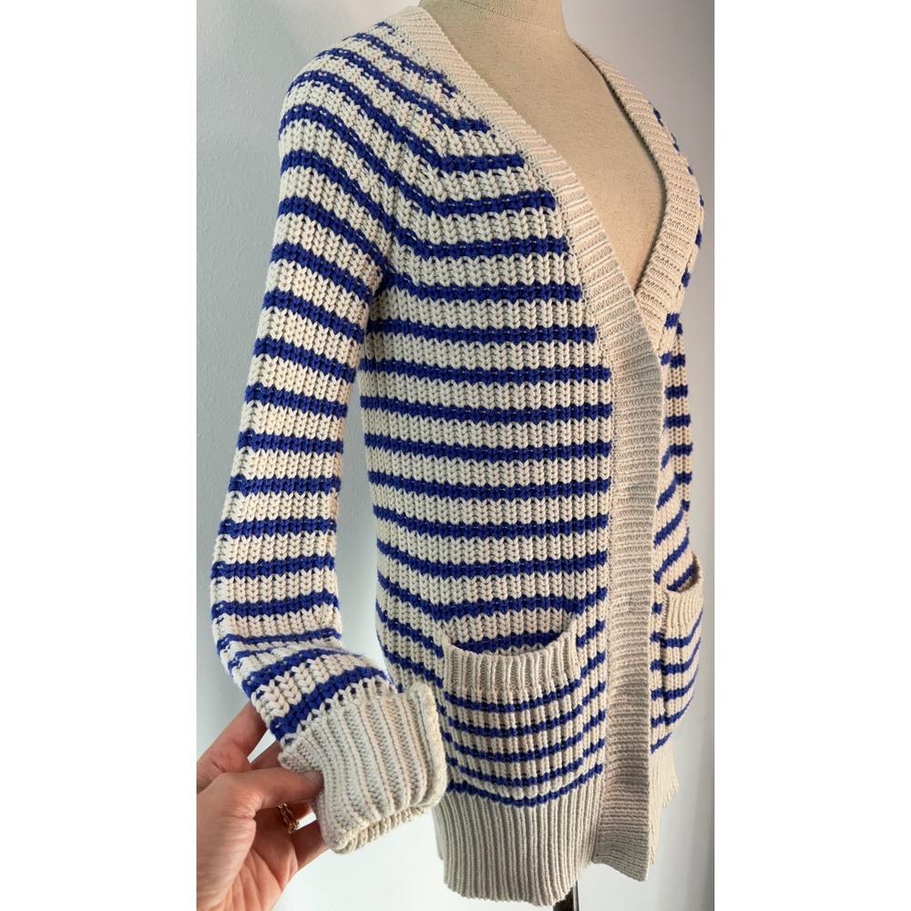J. Crew Ripplestitch Cardigan Sweater Striped Chunky Knit Preppy Nautical Cozy - Picture 4 of 12